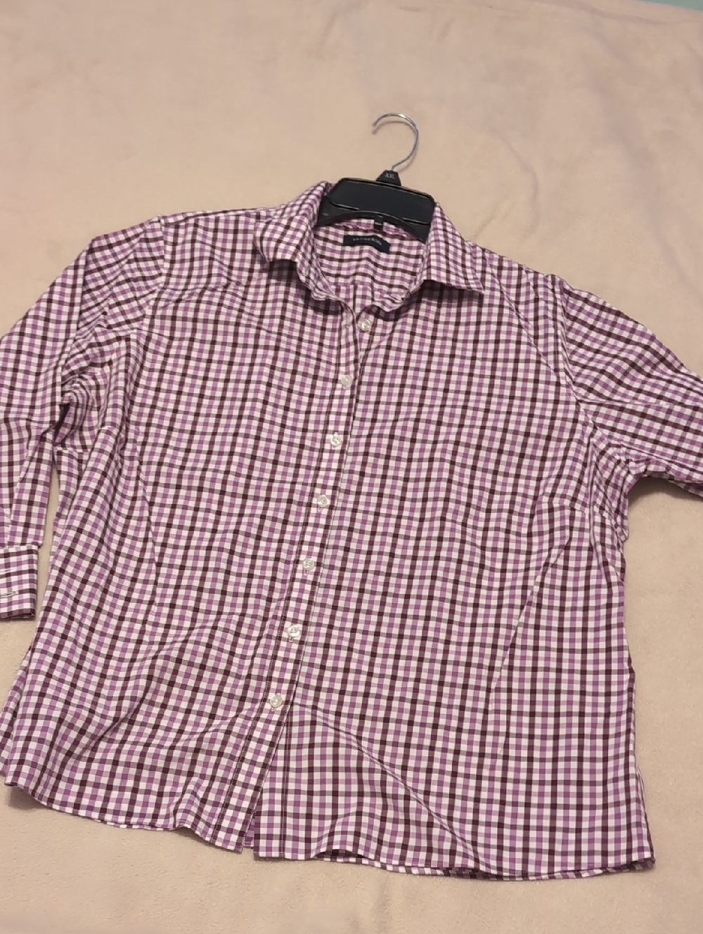 Lands' End  Purple Check Button-Down Shirt